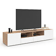 ID MARKET - Meuble TV 180 cm ELI bois façon hêtre portes blanches - vignette