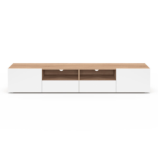 ID MARKET - Meuble TV 180 cm ELI bois façon hêtre portes blanches - large