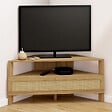 ID MARKET - Meuble TV 100 cm d'angle HANAE 1 porte effet naturel cannage - vignette