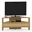 ID MARKET - Meuble TV 100 cm d'angle HANAE 1 porte effet naturel cannage - vignette