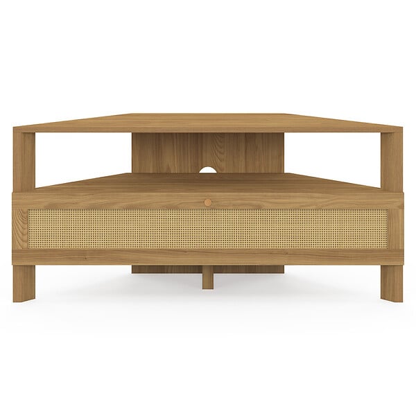 ID MARKET - Meuble TV 100 cm d'angle HANAE 1 porte effet naturel cannage - large