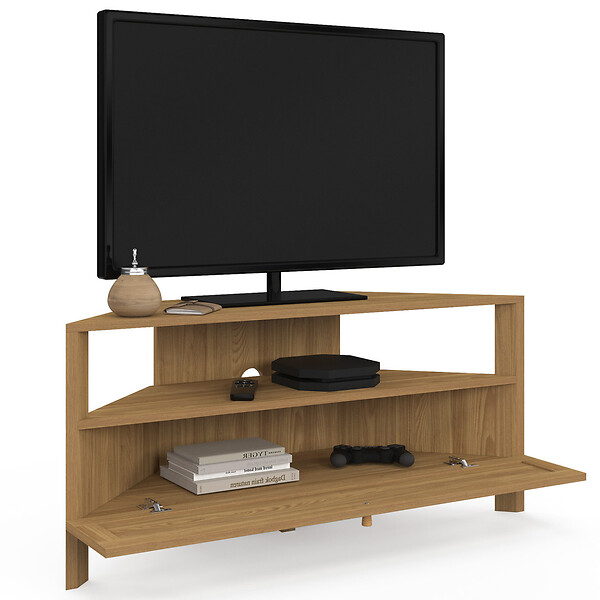 ID MARKET - Meuble TV 100 cm d'angle HANAE 1 porte effet naturel cannage - large