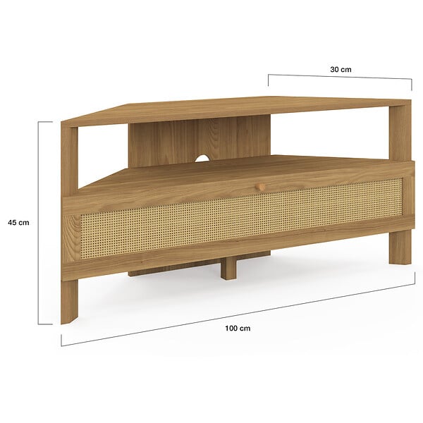 ID MARKET - Meuble TV 100 cm d'angle HANAE 1 porte effet naturel cannage - large