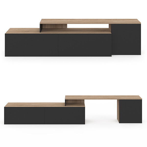 ID MARKET - Meuble TV 140-180 cm modulable d'angle BASILE rotatif bois et noir - large