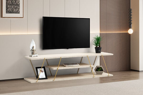 HABITAT ET JARDIN - Meuble TV en bois "Canaz" - 120 x 30 x 33 cm - Travertin - large