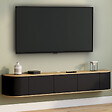 ID MARKET - Meuble TV 180 cm suspendu LEORA 3 portes bois et noir - vignette