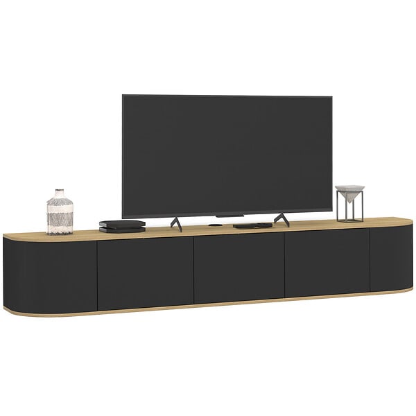 ID MARKET - Meuble TV 180 cm suspendu LEORA 3 portes bois et noir - large