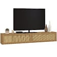 ID MARKET - Meuble TV 180 cm suspendu HANAE 2 portes effet naturel cannage - vignette