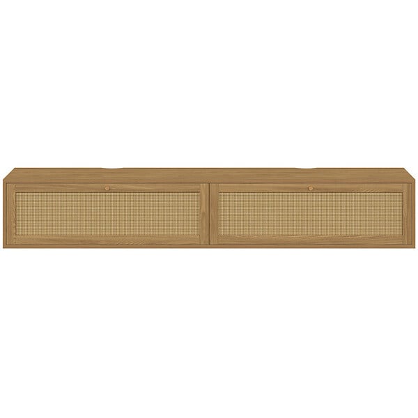 ID MARKET - Meuble TV 180 cm suspendu HANAE 2 portes effet naturel cannage - large