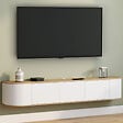 ID MARKET - Meuble TV 180 cm suspendu LEORA 3 portes bois et blanc - vignette