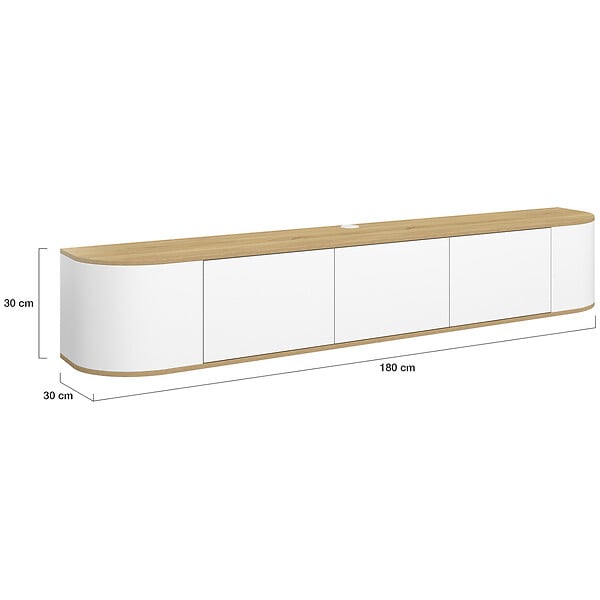 ID MARKET - Meuble TV 180 cm suspendu LEORA 3 portes bois et blanc - large