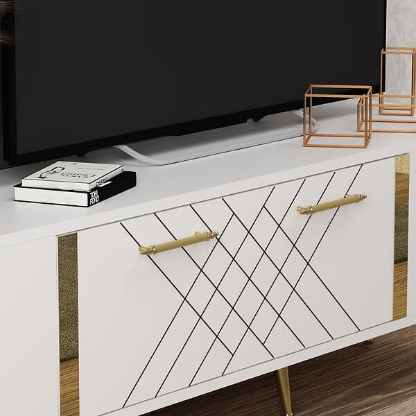 HABITAT ET JARDIN - Meuble TV en bois "Detas" - 150 x 35 x 48 cm - Or - large