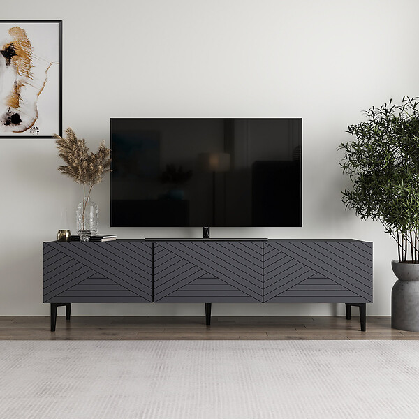 HABITAT ET JARDIN - Meuble TV en bois "Felix" 160 x 31,4 x 44,1 cm - Anthracite - large