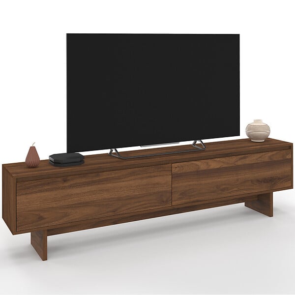 ID MARKET - Meuble TV 180 cm YURI 2 portes effet noyer - large