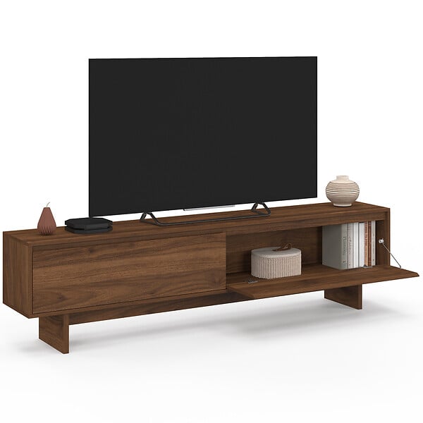 ID MARKET - Meuble TV 180 cm YURI 2 portes effet noyer - large