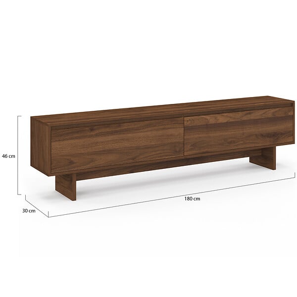 ID MARKET - Meuble TV 180 cm YURI 2 portes effet noyer - large