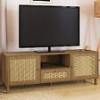 ID MARKET - Meuble TV 140 cm vintage HANAE 3 portes effet naturel cannage - vignette