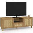 ID MARKET - Meuble TV 140 cm vintage HANAE 3 portes effet naturel cannage - vignette