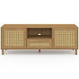 ID MARKET - Meuble TV 140 cm vintage HANAE 3 portes effet naturel cannage - vignette