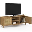 ID MARKET - Meuble TV 140 cm vintage HANAE 3 portes effet naturel cannage - vignette