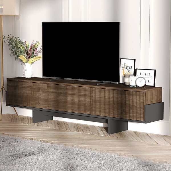 HABITAT ET JARDIN - Meuble TV en bois "Hege" - 180 x 30 x 44 cm - Noir - large