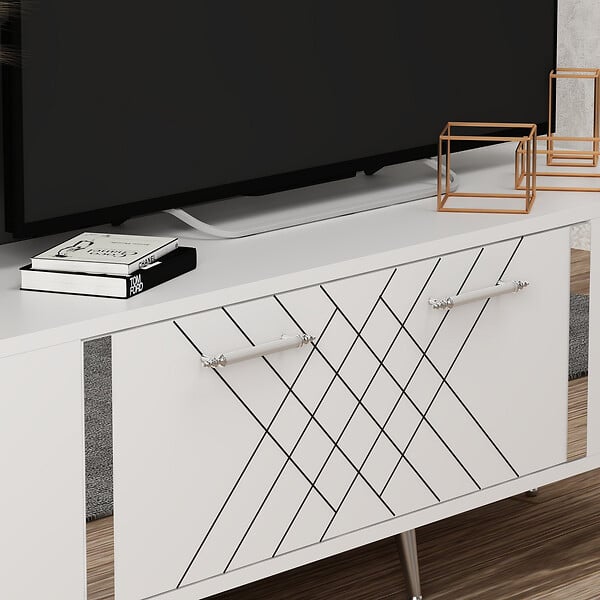 HABITAT ET JARDIN - Meuble TV en bois "Detas" - 150 x 35 x 48 cm - Argent - large