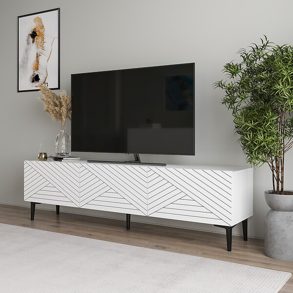 HABITAT ET JARDIN - Meuble TV en bois "Felix" - 160 x 31 x 44 cm - Blanc - large