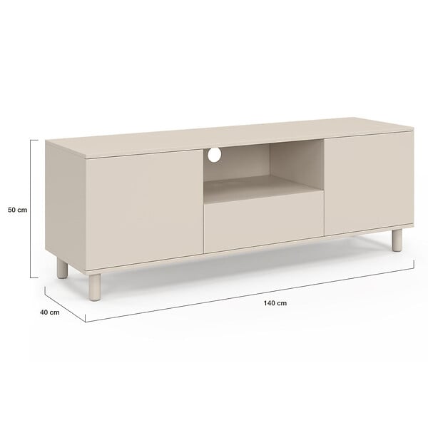 ID MARKET - Meuble TV 140 cm BERTILLE 3 portes bois beige - large