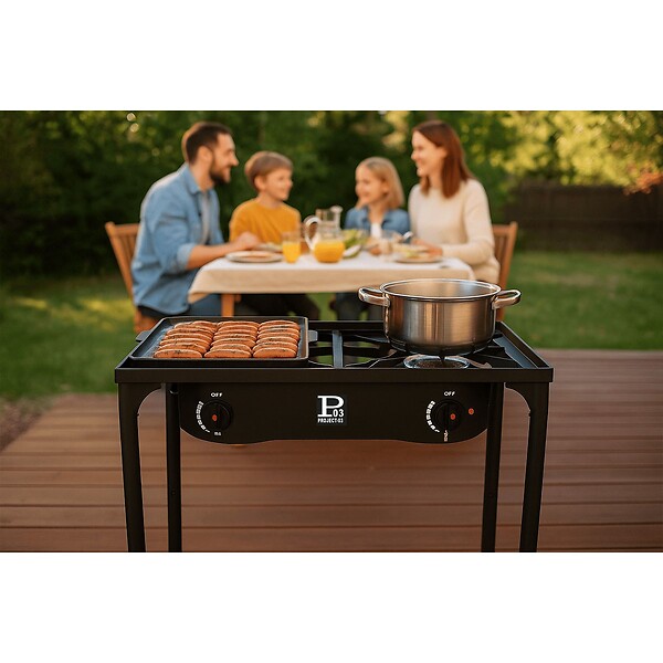 INTEC - Barbecue grill et réchaud 2 feux 9kW Kit Modulable 2en1 - 2 brûleurs - Plaque Grill , 3 Hauteurs Modulables Piezo INTEC - large