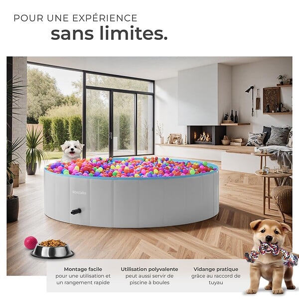 TECTAKE - Piscine pliable pour chien NELE gris/bleu - large