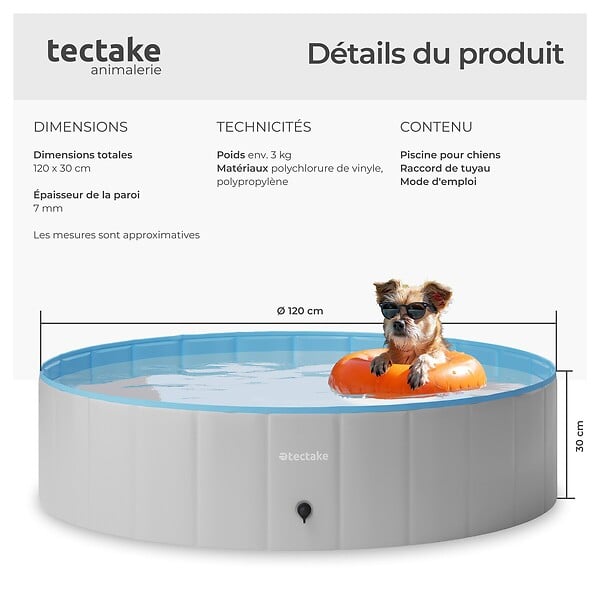 TECTAKE - Piscine pliable pour chien NELE gris/bleu - large