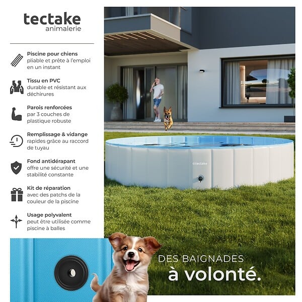 TECTAKE - Piscine pliable pour chien NELE gris/bleu - large