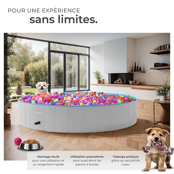 TECTAKE - Piscine pliable pour chien NELE gris/bleu - large