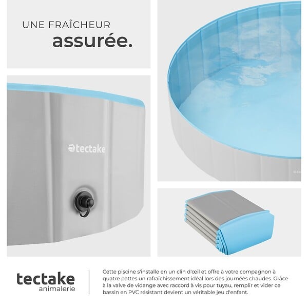 TECTAKE - Piscine pliable pour chien NELE gris/bleu - large