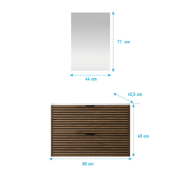 AURLANE - Meuble Salle de Bain Cranté Bois et Noir 80cm - 2 Tiroirs, Vasque et Miroir - MALO - large