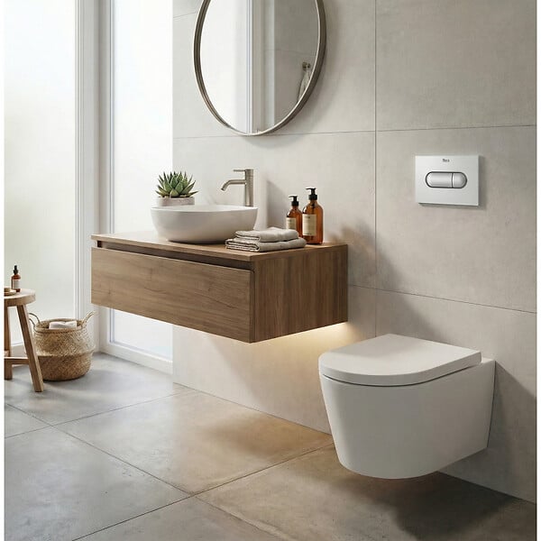 ROCA - Pack WC suspendu complet avec bâti-support Roca, cuvette compacte sans bride et abattant soft-close - large
