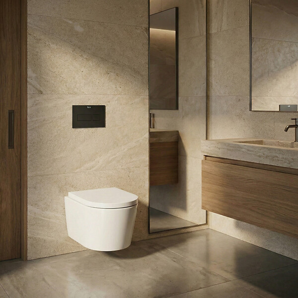 ROCA - Pack WC suspendu complet avec bâti-support Roca, cuvette sans bride et abattant soft-Close - large