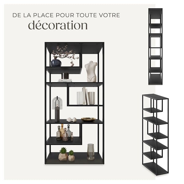 TECTAKE - Étagère VENDA avec 6 compartiments, look industriel 85x35x188cm noir - large