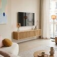 OVIALA - Meuble TV suspendu 160 cm scandinave bois clair - Ivy - vignette