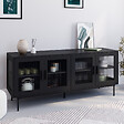 ID MARKET - Buffet 140 cm ZINEB 4 portes vitrées façade cannelée noir - vignette