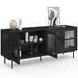 ID MARKET - Buffet 140 cm ZINEB 4 portes vitrées façade cannelée noir - vignette