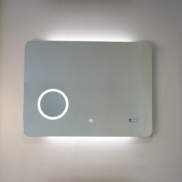 KIAMAMI VALENTINA - Miroir À Led 80X60 Tactile Avec Montre Digitale Et Miroir Grossissant - large
