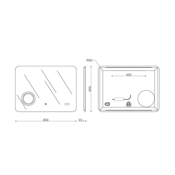KIAMAMI VALENTINA - Miroir À Led 80X60 Tactile Avec Montre Digitale Et Miroir Grossissant - large