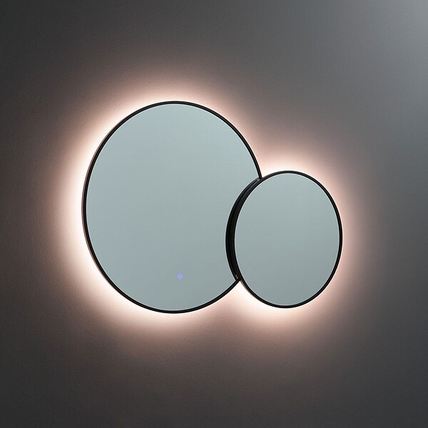 KIAMAMI VALENTINA - Double Miroir Rond Avec Bord Noir Et Rétro-Éclairage Par Leds - large