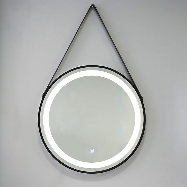 KIAMAMI VALENTINA - Miroir À Led Arrondi Rétro-Éclairé 75Cm Avec Corniche Et Lacet Noir - large