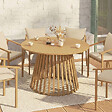 ID MARKET - Table de jardin ronde SOLAL 120 cm 6 personnes avec pied lattes en métal effet bois - vignette