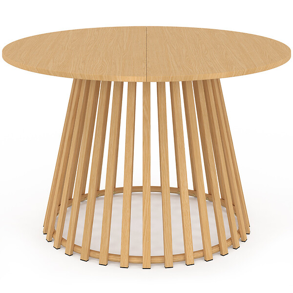 ID MARKET - Table de jardin ronde SOLAL 120 cm 6 personnes avec pied lattes en métal effet bois - large