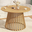 ID MARKET - Table de jardin ronde SOLAL 120 cm 6 personnes avec pied lattes en métal effet bois - vignette