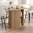 ID MARKET - Ilot central 4 personnes JULIETTE 110 cm pied central avec rangement effet lattes tasseau de bois - vignette