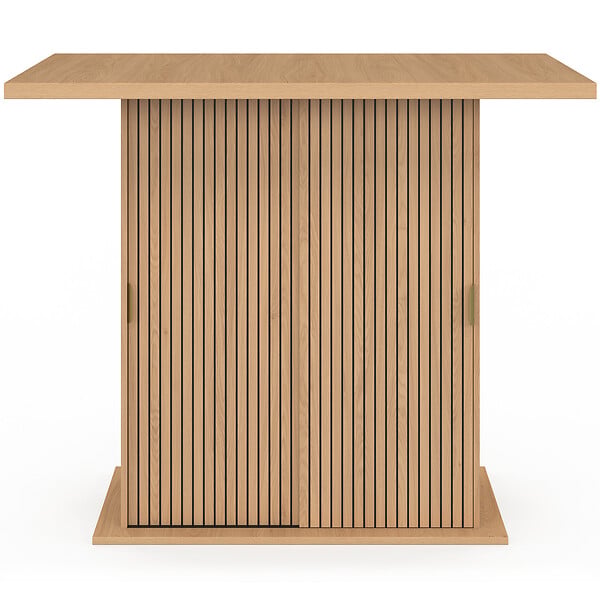ID MARKET - Ilot central 4 personnes JULIETTE 110 cm pied central avec rangement effet lattes tasseau de bois - large